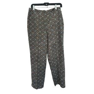 Talbots Pants Womens 10 Brown Geometric Pure Silk High Rise Straight Boho VTG